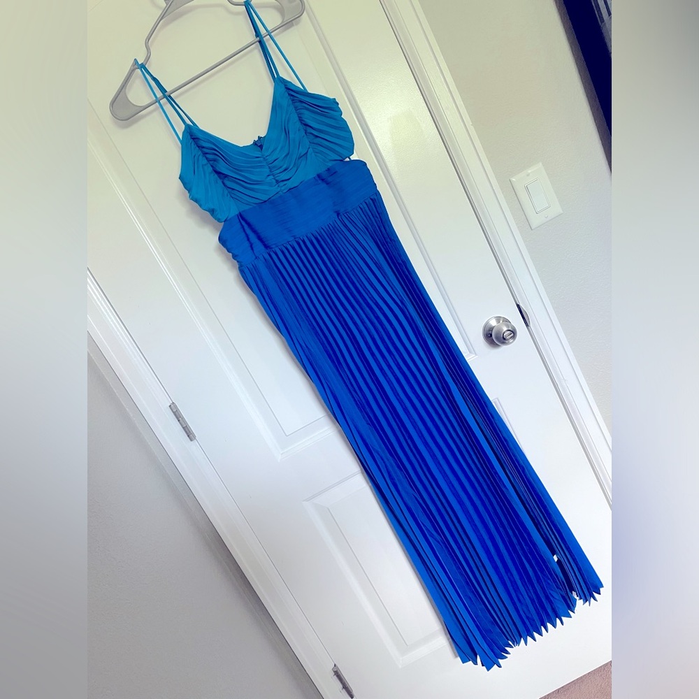 Blue Pleated Cut Out High Leg Dress